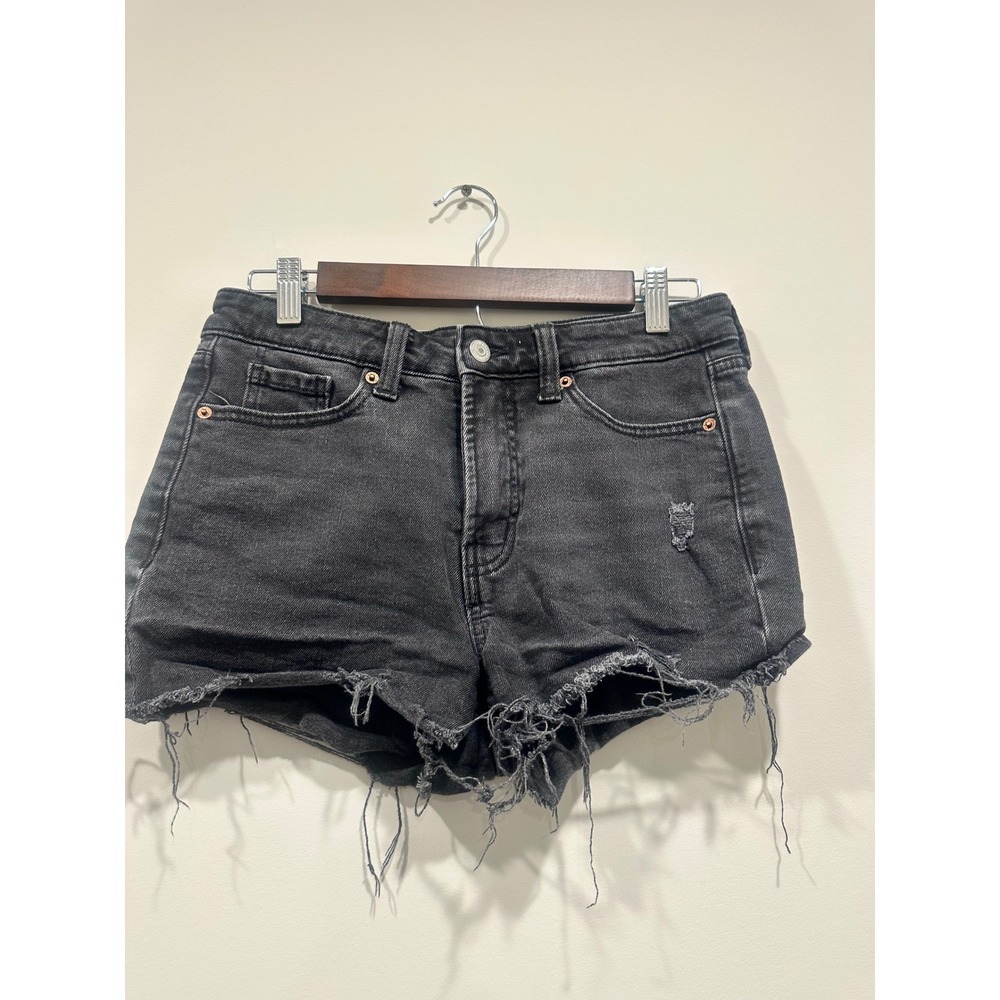 Old Navy OG Straight High Rise Distressed Denim Shorts Washed Black Womens 4